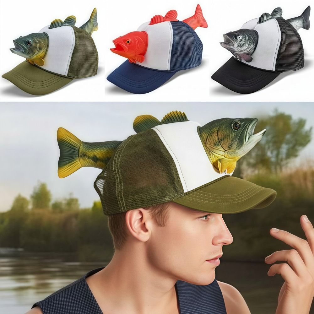 Trucker Cap Mesh - قبعة بيسبول مضحكة بتصميم سمكة ثلاثية