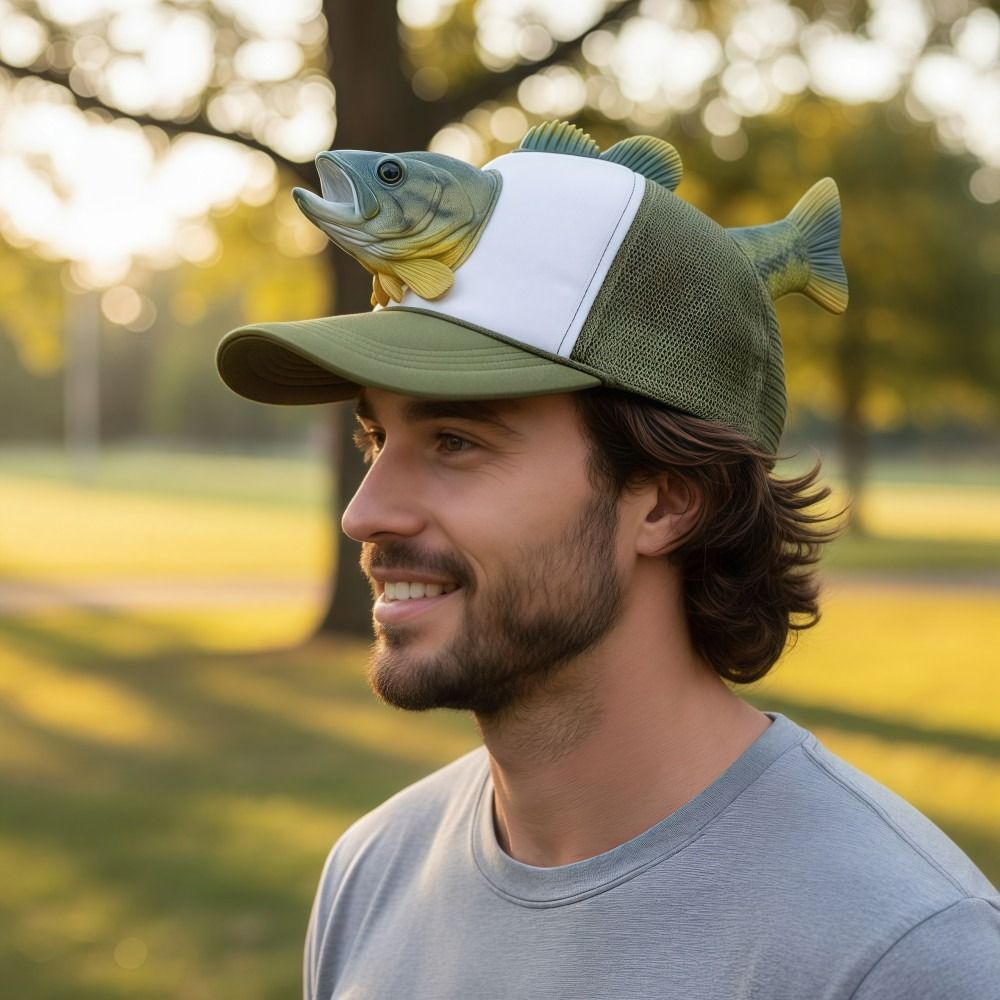 قبعة بيسبول مضحكة بتصميم سمكة  - مراجعة Trucker Cap Mesh وسعره